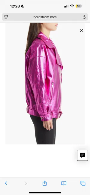 Akira Azalea Wang Pink Metallic Faux Leather Moto Jacket thumbnail 3