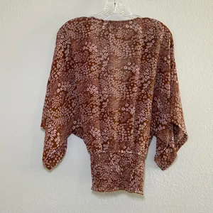 Lulus Promises Kept Brown Floral Print Sheer Smocked Top women's large cottage thumbnail 8