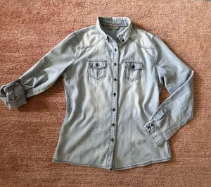 Highway Jeans Light Wash Denim Western Shirt Size S 100% Cotton thumbnail 1
