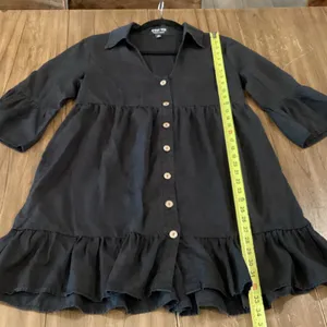 C'est Toi Flounce black 3/4 sleeve tiered Button down casual Swing Dress thumbnail 4