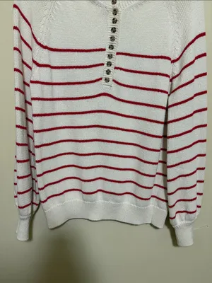 Rachel Zoe Cream and Red Striped Henley Sweater thumbnail 2