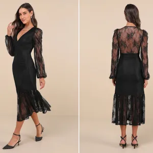 LULU's Flirty Chic Sexy Wedding Formal Event Elegant Sophisticated Lace Midi thumbnail 2