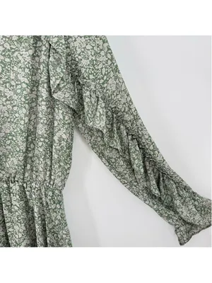 Illa Illa Green Cream Floral Midi Dress Cottagecore Ruffle Sheer Prairie Fairy Boho Large thumbnail 3