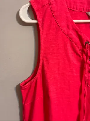 Tommy Bahama Women’s M Pink Lace-Up Sleeveless Shift Dress Linen Trim thumbnail 5