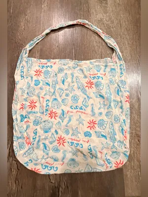 Free People Cream Beach Tote with Blue Seashell & Orange Sun Print thumbnail 3