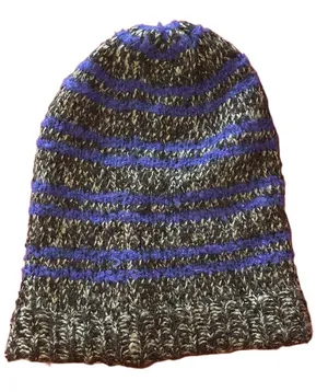 Free People cozy hat purple stripes‎ knit black and white thumbnail 1