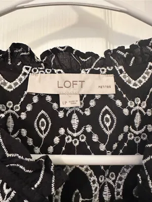 LOFT Black & White Geometric Ruffle Sleeve Blouse thumbnail 2