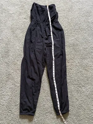 Aerie Black Strapless Jumpsuit Sz M Cotton Gauzey Smocked Back Pockets Tie Back thumbnail 2