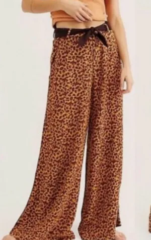 Free People Leopard Print Wide-Leg Pants thumbnail 1