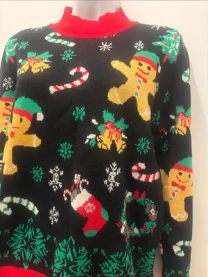 New Christmas Festive Gingerbread Crewneck Sweater - Black/Red thumbnail 4