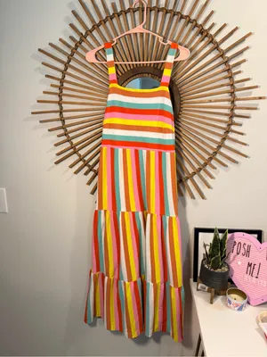 J. Crew Rainbow Striped Tiered Maxi Dress Colorful Summer Beach Sundress Vacay thumbnail 3