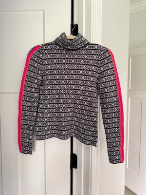 Maeve Black White Turtleneck Sweater Pink Stripe Anthropologie ski slope‎ alpine thumbnail 2