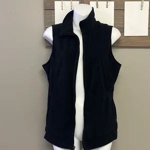 Land’s End Women’s Black Full Zip-Up Fleece Mock Neck Vest with Pockets- Medium thumbnail 3