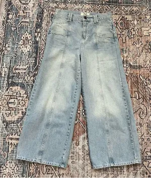 Free People We the Free Let Sunshine In Wide leg Cropped Jeans Sz 26 Light Wash thumbnail 4