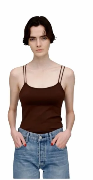 Moussy Vintage Tank Top Women XS Brown Asymmetric Strap Cut‎ Off Camisole Cami thumbnail 1