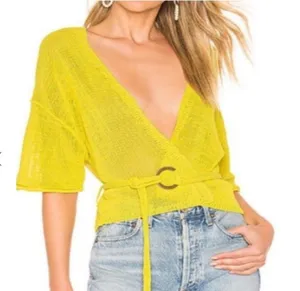 Free People Oh Hello Yellow Cardigan Sweater thumbnail 3