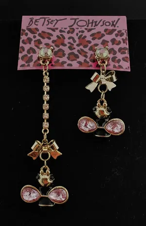 Betsey Johnson Asymmetrical Pink Crystal Bow and Bee Drops thumbnail 1