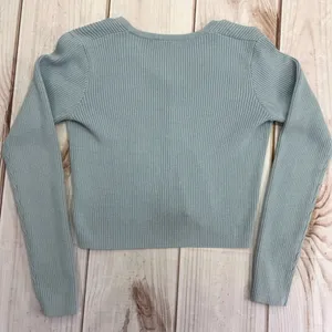 Brandy Melville Pale Blue Sweater Cropped V Neck Button Front Cottagecore Small thumbnail 2