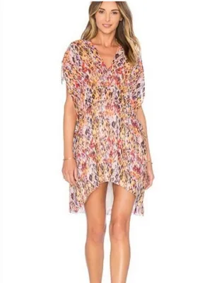 IRO Orange Plum Ohno Abstract Tribal Print Mini Flowy Tie Waist Sleeveless Dress thumbnail 12