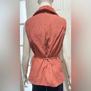 Rocking western wear Rust Orange Sherpa Vest with Belt Tie Size X-Large thumbnail 3