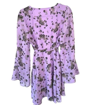 Free People Lilou Wisteria Boho Floral Bell Sleeve Floral Spring Mini Dress thumbnail 4