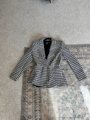 Zara houndstooth double breasted gold button oversized blazer jacket M  thumbnail 13