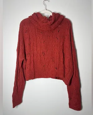Free People Shades of Dawn Pullover Sweater Cowl Neck Slouchy Cable Knit Large thumbnail 7