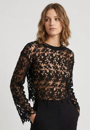 NWT- HYFVE Ramona Black Indiepop Quiet Luxury Crochet Floral Top size medium thumbnail 1