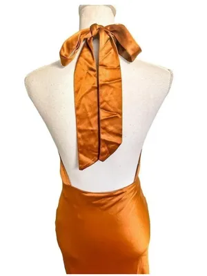 Something Navy Orange Halter Cutout Formal Bridesmaid Wedding Guest Gown Size S thumbnail 8