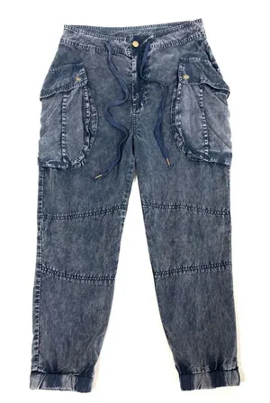 Young Fabulous & Broke Clyde Tencel Cargo Pants Small Blue Grey Cropped thumbnail 1