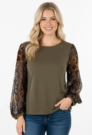 Umgee brown floral boho top size medium thumbnail 1