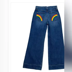 AO.LA by Alice + Olivia High Rise Flare Rainbow Embroidered Jeans Size 25 thumbnail 3