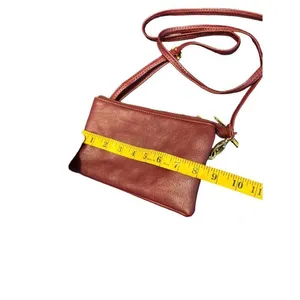 Wine Red faux leather Crossbody Bag With Gold Accents & Adjustable Strap Wine Re thumbnail 3