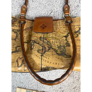 Patricia Nash Vintage Map Print Leather Satchel Handbag Brown Travel Tote thumbnail 8