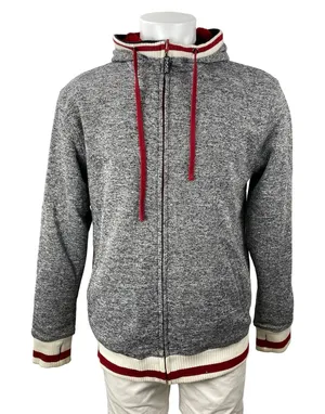 Pook Reversible Men's Gray Faux Fur Long Sleeve Hooded Sweatshirt Jacket Top L thumbnail 1