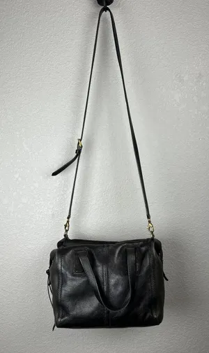 Fossil Emma Satchel Crossbody Leather Purse Handbag Two Tone Black Charcoal Gray thumbnail 1