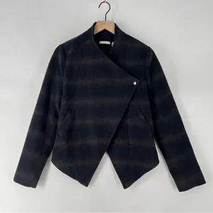 DEX Wool Blend Stylish‎ Striped Womens Crossover Asymmetric Hem Jacket Gray Size M thumbnail 1