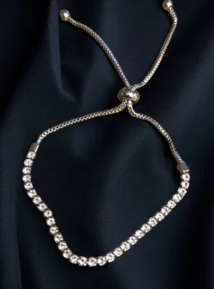 Silver tone dainty tennis bolo bracelet thumbnail 1
