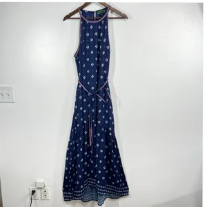 C. Wonder Halter Maxi Dress Womens 14 Blue Geometric Ikat‎ Tiered Boho Summer thumbnail 2