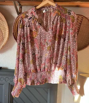 Joie ☀️  pink floral peasant top thumbnail 1