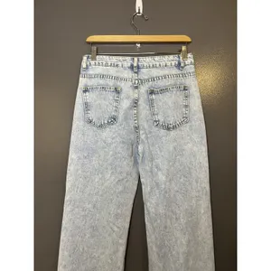Jeans Womens M Blue Acid Wash High Rise Pearl Beaded Straight Denim Pants thumbnail 6