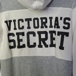 Victoria's Secret zip up hooded hoodie gray white sweatshirt Medium thumbnail 2