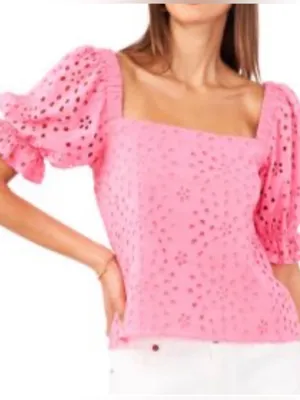 1. State Pink Broderie Anglaise Square-Neck Puff Sleeve Top thumbnail 1