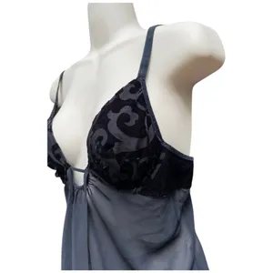 Victoria's Secret Black Cami Bra Babydoll Top M Devore Velvet Chiffon Whimsigoth Dark Fairy thumbnail 14