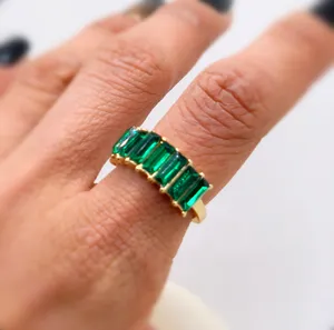 Boutique Gold Ring Green Baguette Cut Stones thumbnail 2