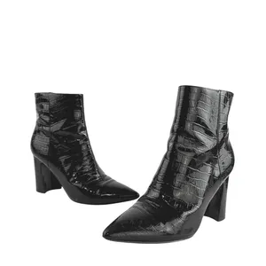 Marc Fisher Daith Black Croc Embossed Leather Pointed Toe Block Heels Boots 6 thumbnail 5