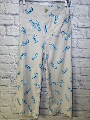 Maeve x Anthropologie Colette Blue Lobster Wide Leg High Rise Crop 25 Linen thumbnail 4