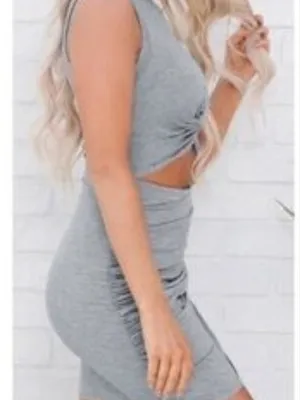 Gray Twist-Front Cutout Bodycon Mini Dress Size M NWT thumbnail 2
