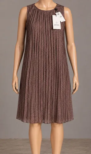Banana Republic Pleated Dot Shift Dress Small S Brown Sleeveless Knee Length NWT thumbnail 1