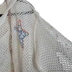 POL White Mesh Star Crochet Hoodie with Blue and Orange Accents thumbnail 4